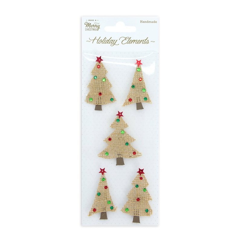 CHRISTMAS BURLAP EMB TREES 5PCS PBCI IB
