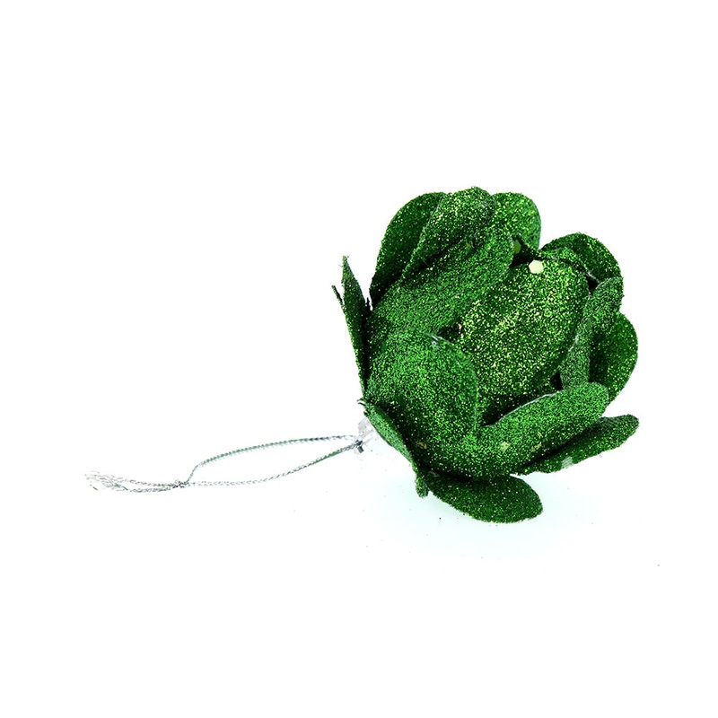 Christmas Decoration Hanging 4pc- Glitter Flower Green