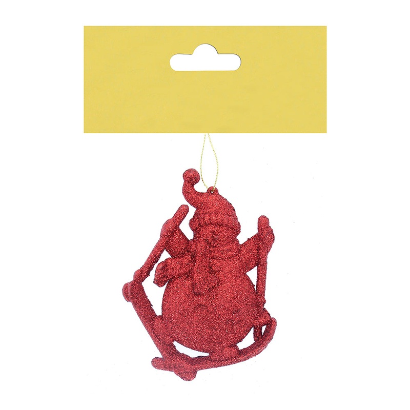 Christmas Decoration Hanging- Glitter Snowman Red
