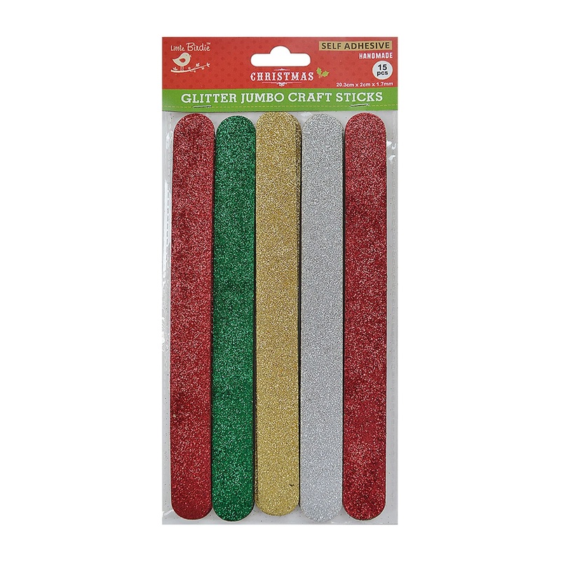 CHRISTMAS GLITTER CRAFT STICKS 20.3CMX2CMX1.7MM 15PCS LB