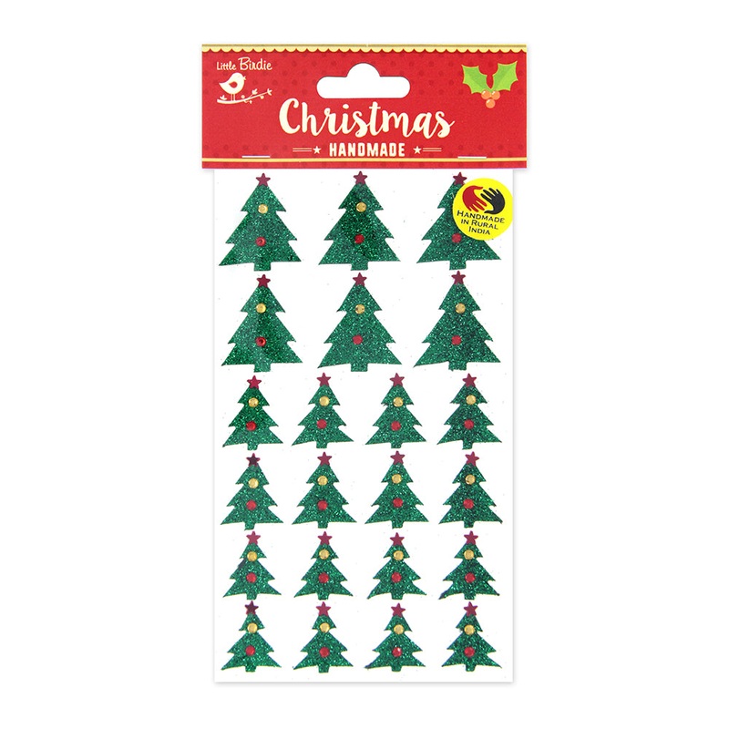 Christmas Glitter Sticker Emb Ornate Tree Green 22pcs