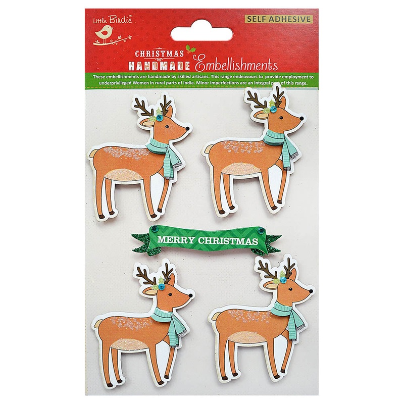 Christmas Stickers – Crystal Reindeers, 5Pc