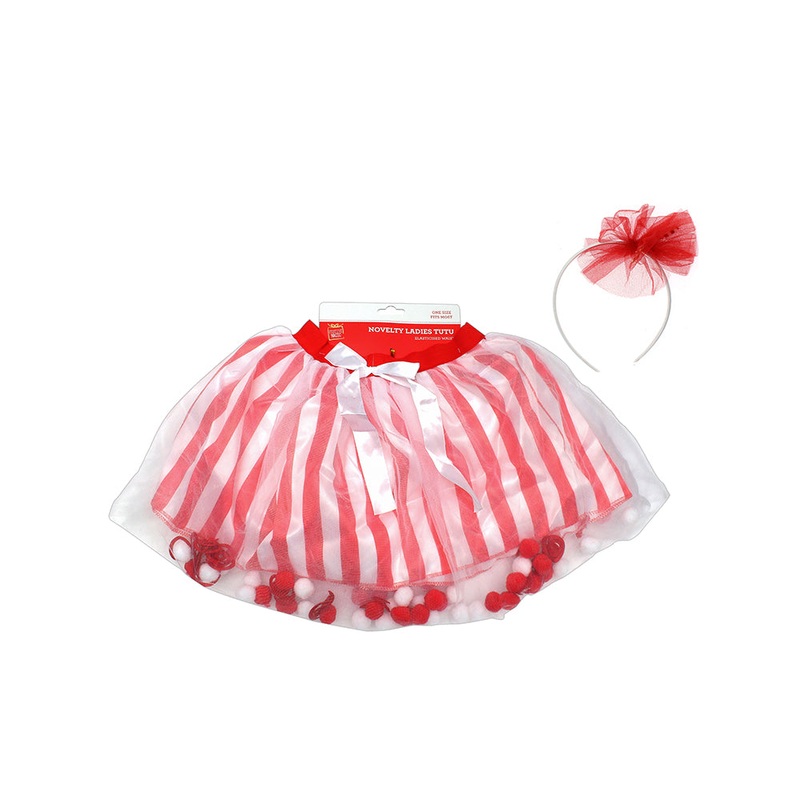Ladies Organza Tutu with Hairband – Red & White, 1pc