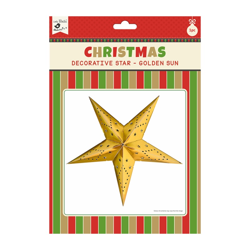 Little Birdie Christmas Decorative Star – Golden Sun 1pc 48cm X 48cm (Approx) Ribbon 50cm