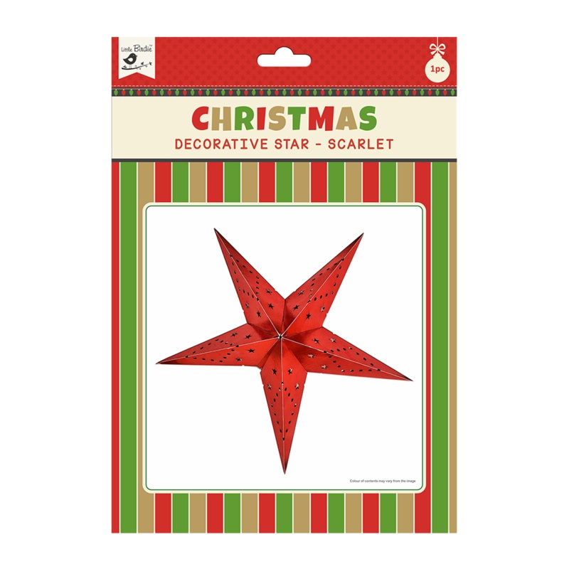 Little Birdie Christmas Decorative Star – Scarlet 1pc 48cm X 48cm (Approx) Ribbon 50cm