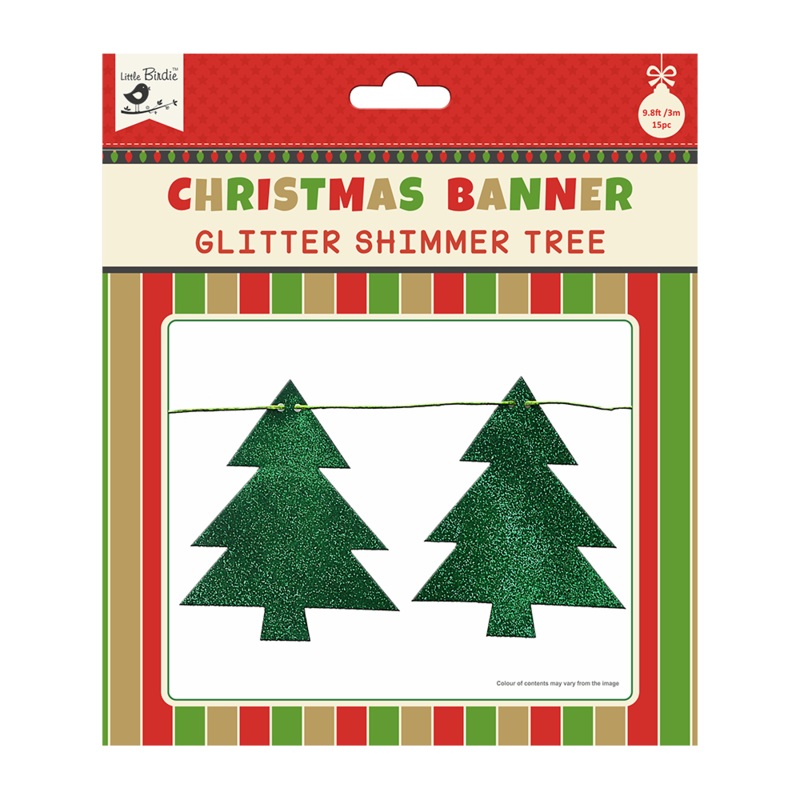 Little Birdie Christmas Shimmer Tree – Festive Banner 12pc & Ribbon 3m