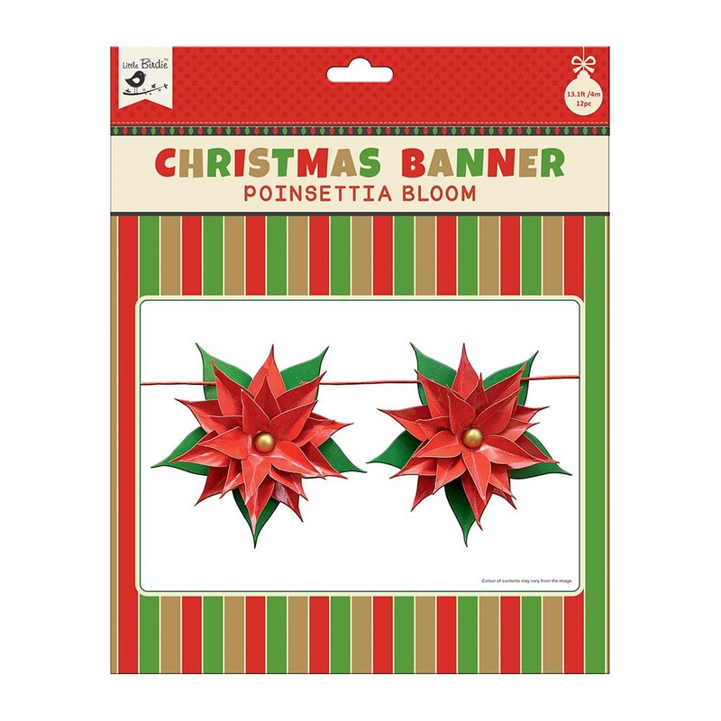 Little Birdie Pretty Poinsettia Christmas Banner – 12pc with 4m Ribbon