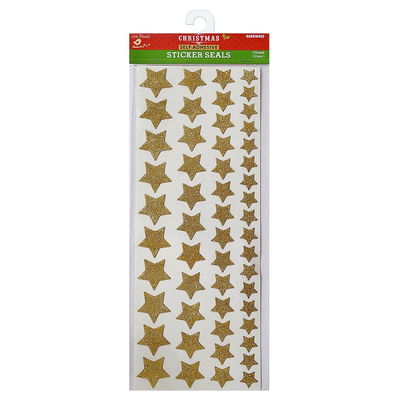 Self Adhesive Sticker Sheet -Stars,  Gold, 53Pc