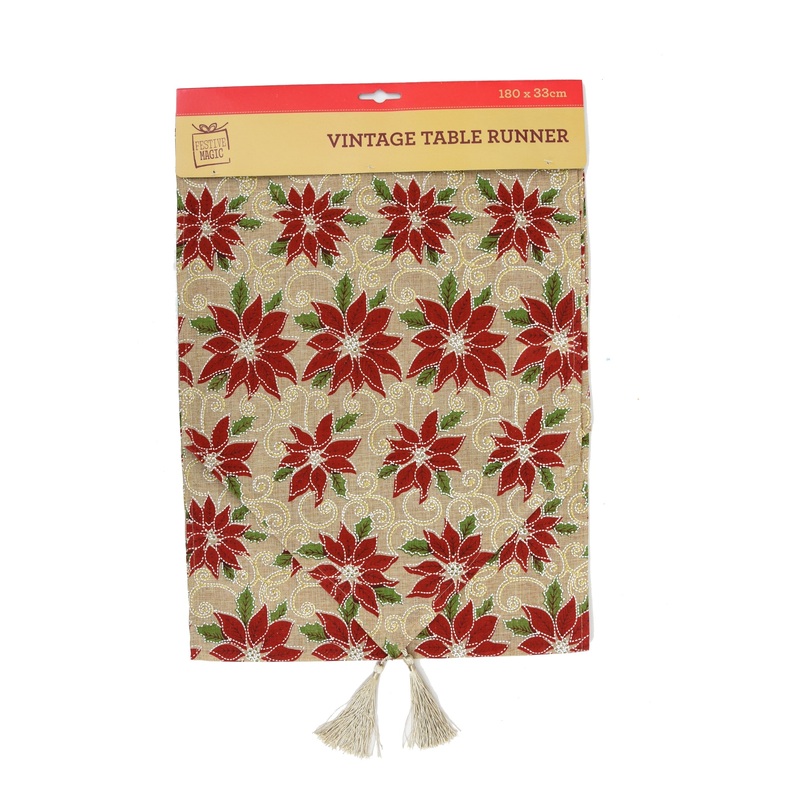 Table Runner Glitter Red Berries- 180 x 33 cm