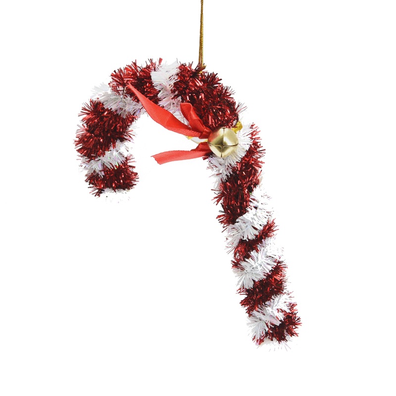 Tinsel Hanging Decoration – Candy Cane, Red & White, 15 CM