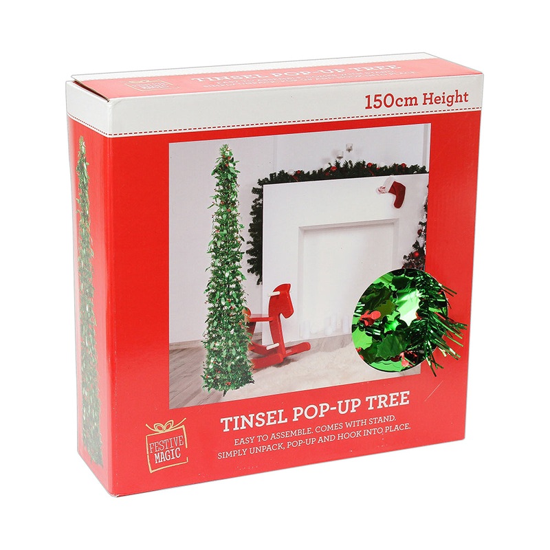 Tinsel Pop-Up Tree, 150cm, 1pc