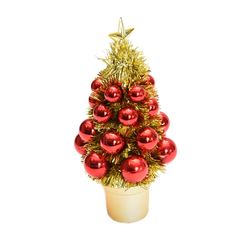 Tinsel Tree with Baubles – Red & Gold, 16cm