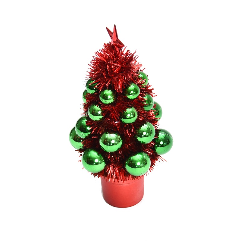 Tinsel Tree with Baubles – Red & Green, 16cm