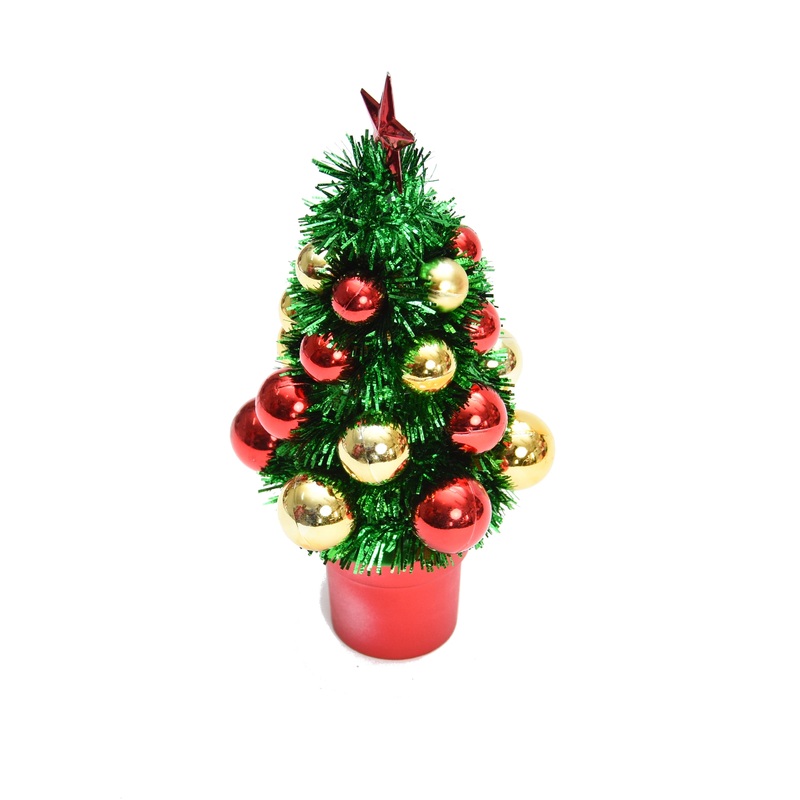 Tinsel Tree with Baubles – Traditional Hues, 16cm
