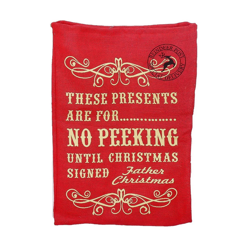 Vintage Burlap Santa Sack – No Peeking, 50x70cm, 1pc