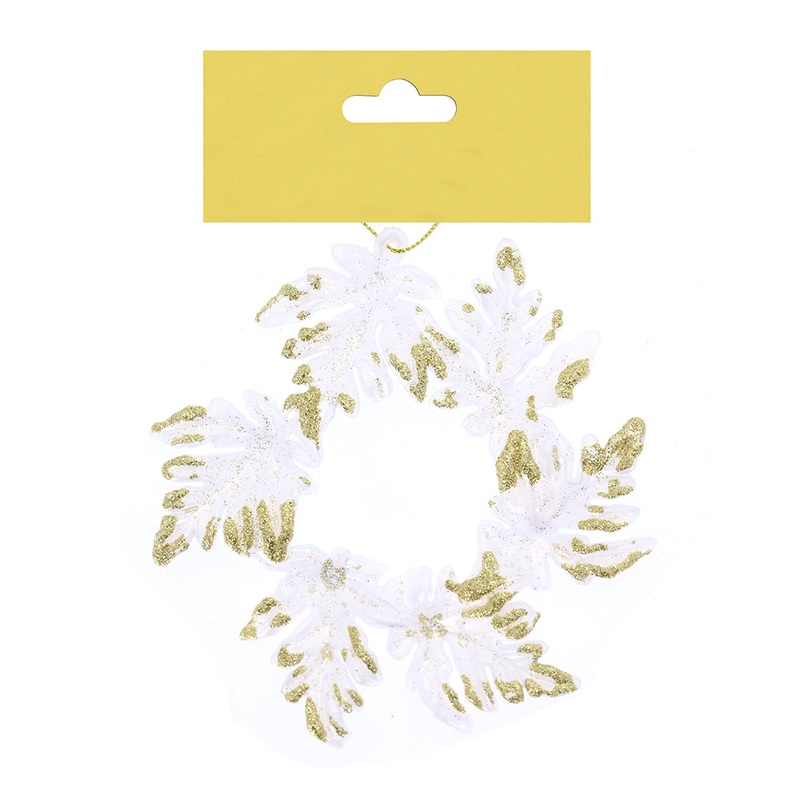 Christmas Decoration Hanging 120Mm- Glitter Leaf Gold