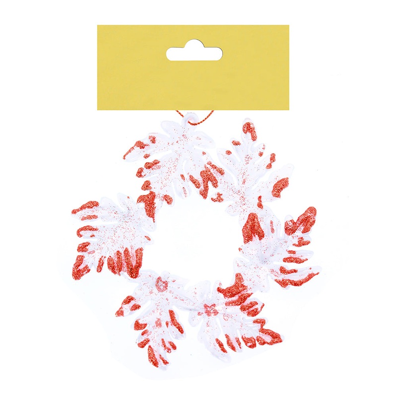 Christmas Decoration Hanging 120Mm- Glitter Leaf Red