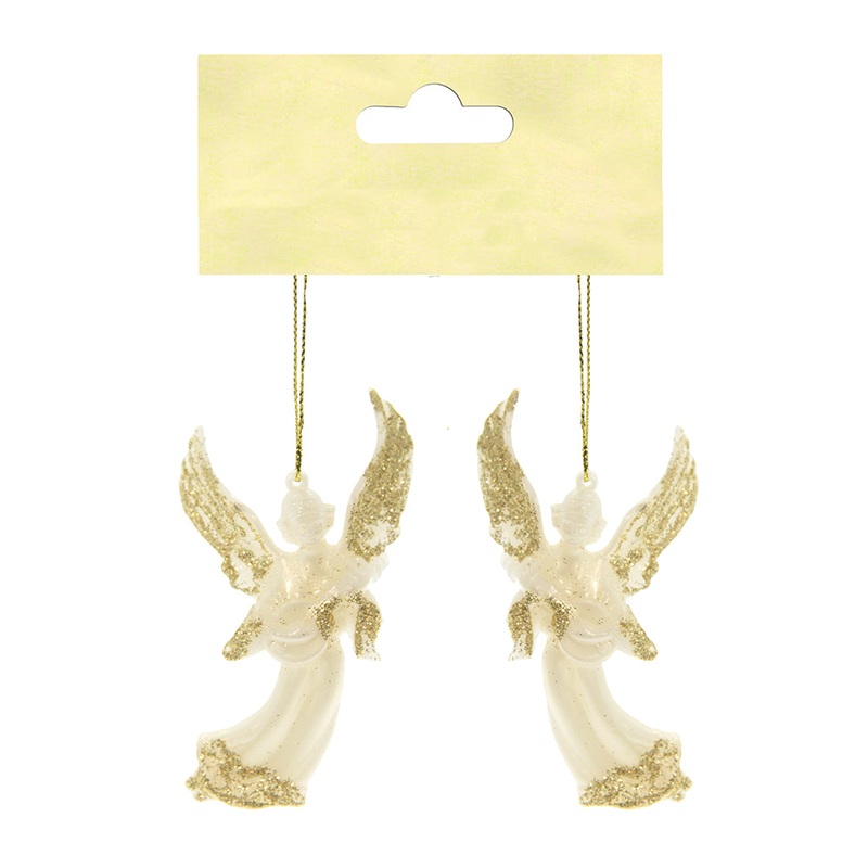 Christmas Decoration Hanging 2Pc- Glitter Angel Gold