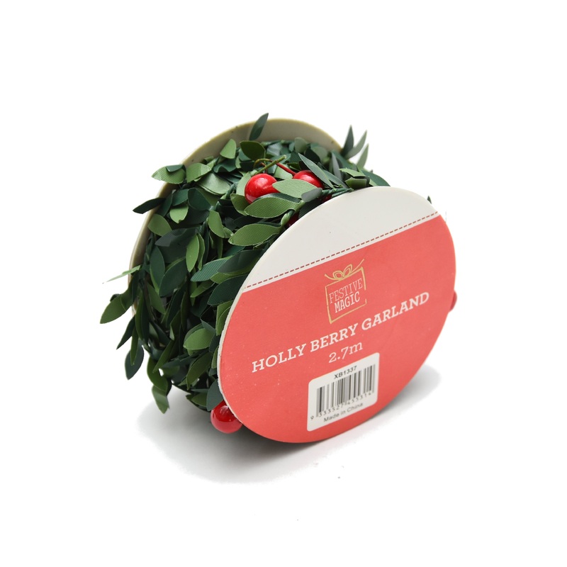 Christmas Decoration – Holly Berry Garland, 2.7 M