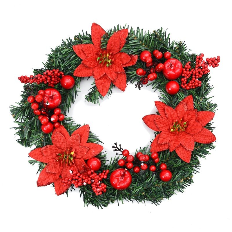 Christmas Decoration – Poinsettia Wreath, 35 CM