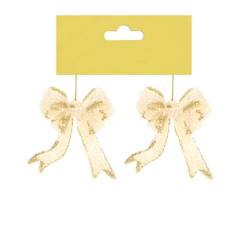 Christmas Decorative Hanging 2Pc- Glitter Bow Gold
