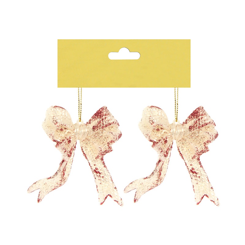 Christmas Decorative Hanging 2Pc- Glitter Bow Red