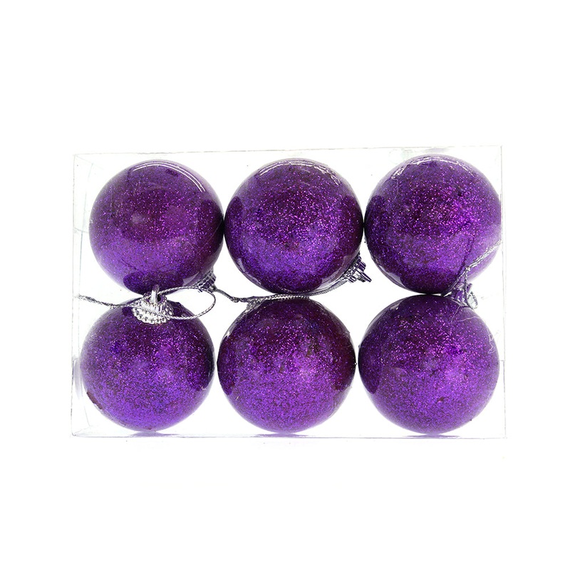 Christmas Decorative Hanging Glitter Baubles 6Pc- Purple