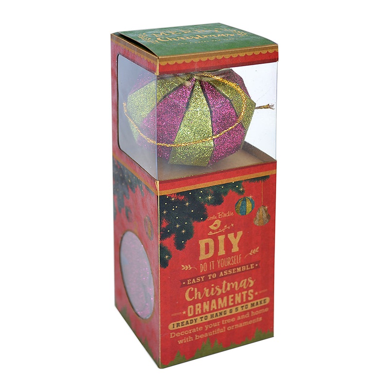 Christmas DIY Ornaments Round Bauble 2inch, 6pcs -Pink & Green