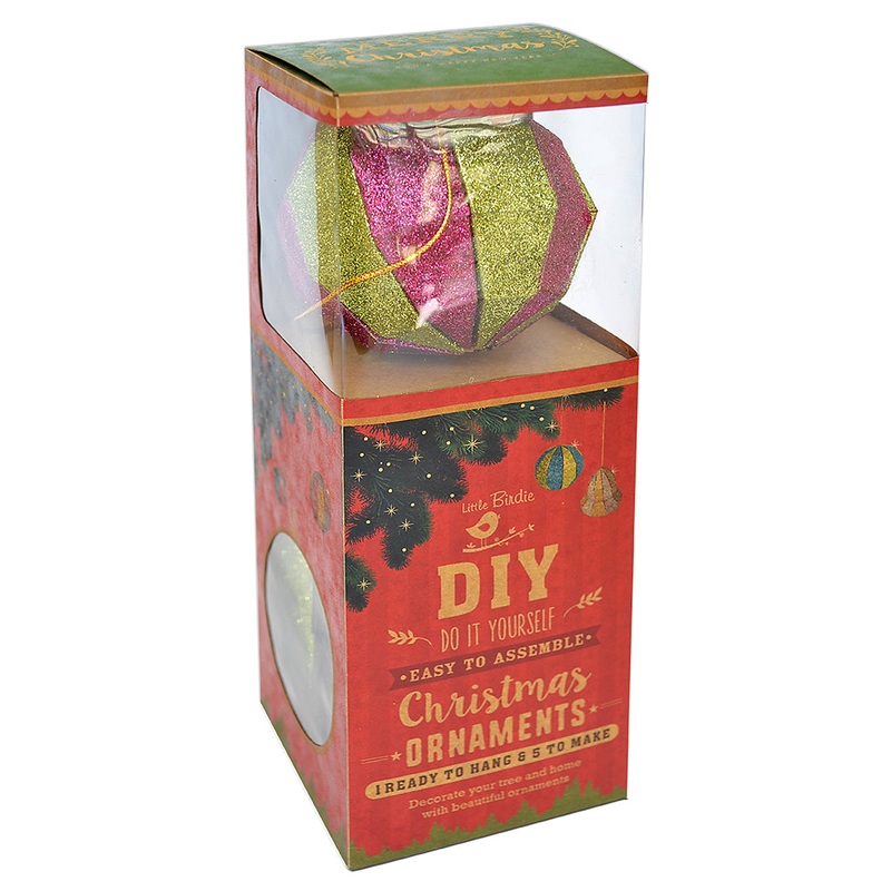 Christmas DIY Ornaments Round Bauble 3inch, 6pcs -Pink & Green