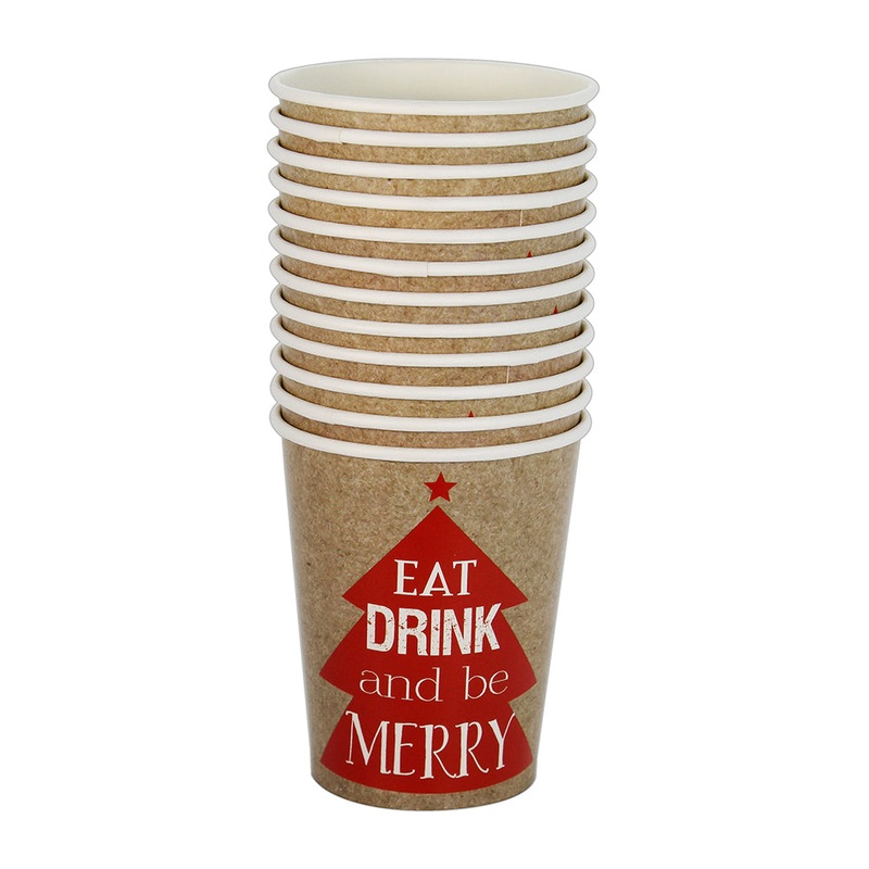Christmas Paper Cups – Eat Drink & Be Merry, Pack Of 12Pc