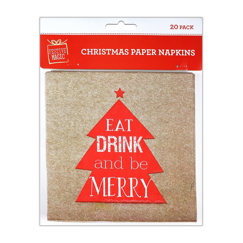Christmas Paper Napkins – Eat Drink & Be Merry,  Pack Of 20Pc