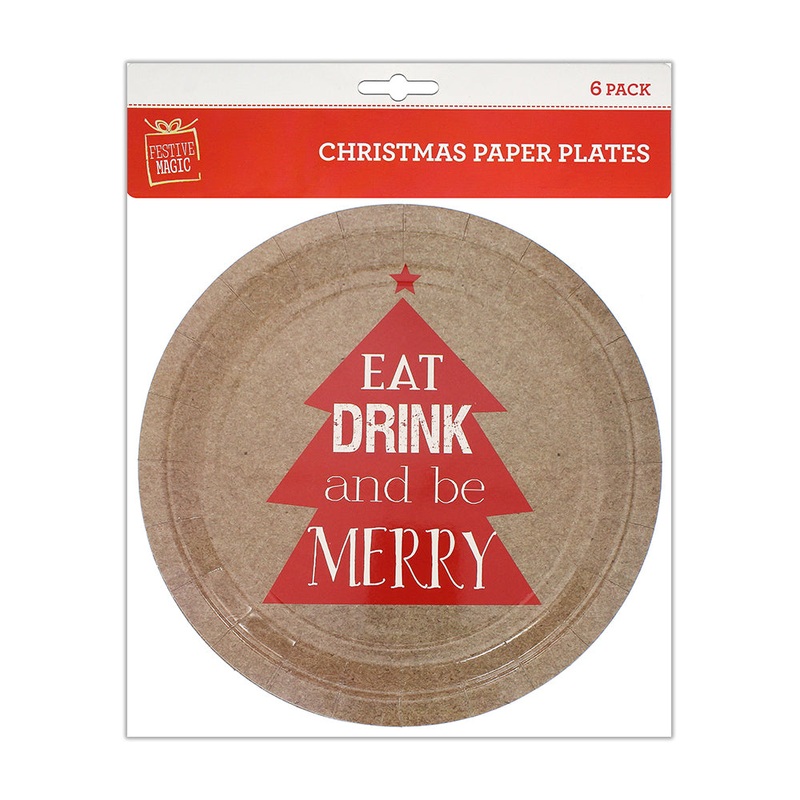 Christmas Paper Plates – Eat Drink & Be Merry, Pack Of 6Pc