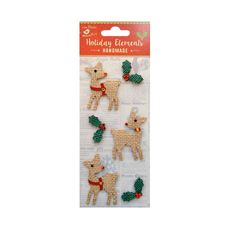 Christmas Stickers – Burlap Reindeer, 4pc