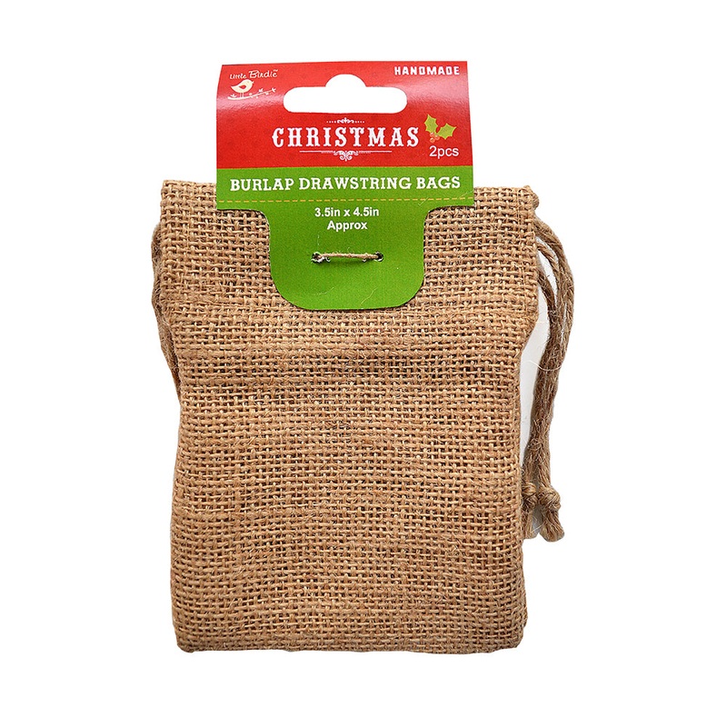 Little Birdie Burlap Drawstring Bag – 3.5” X 4.5” 2pc