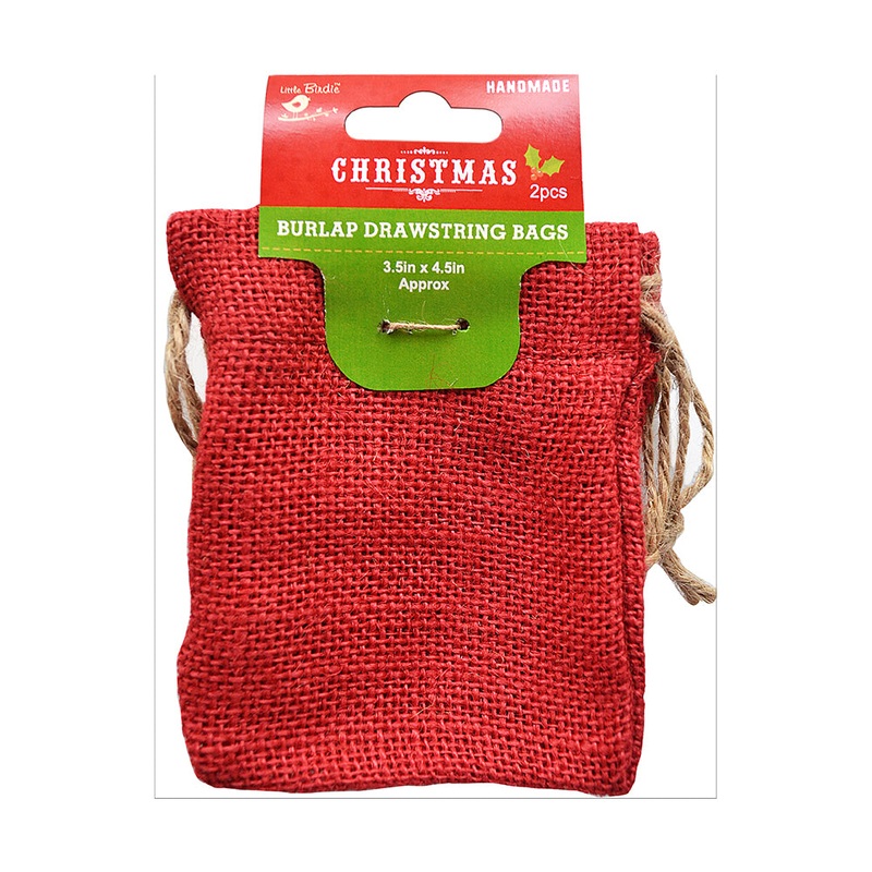 Little Birdie Burlap Drawstring Bag – 3.5” X 4.5”, Red,  2pc