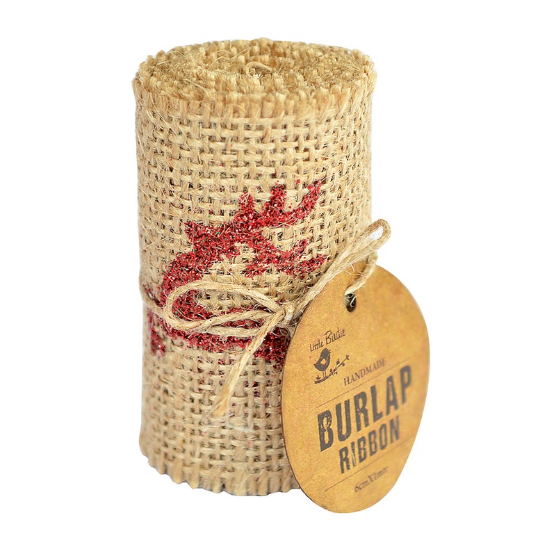 Little Birdie Burlap Glittered Roll – Rudolph Reindeer, 6Cm X 1M, 1Pc