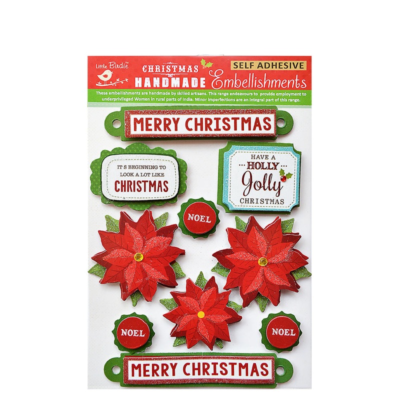 Little Birdie Christmas Decorative 3D Stickers- Poinsettia Wishes, 10pc
