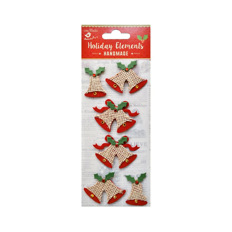 Little Birdie Christmas Stickers – Burlap Bells, 6pc