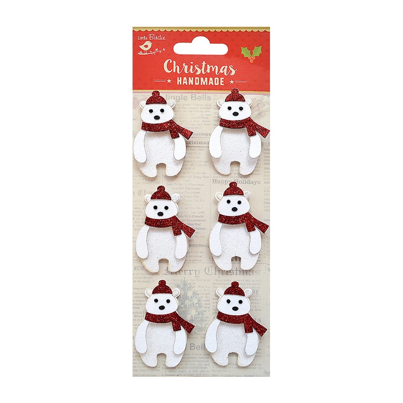 Little Birdie Christmas Stickers – Glitter Polar Bear, 6pc