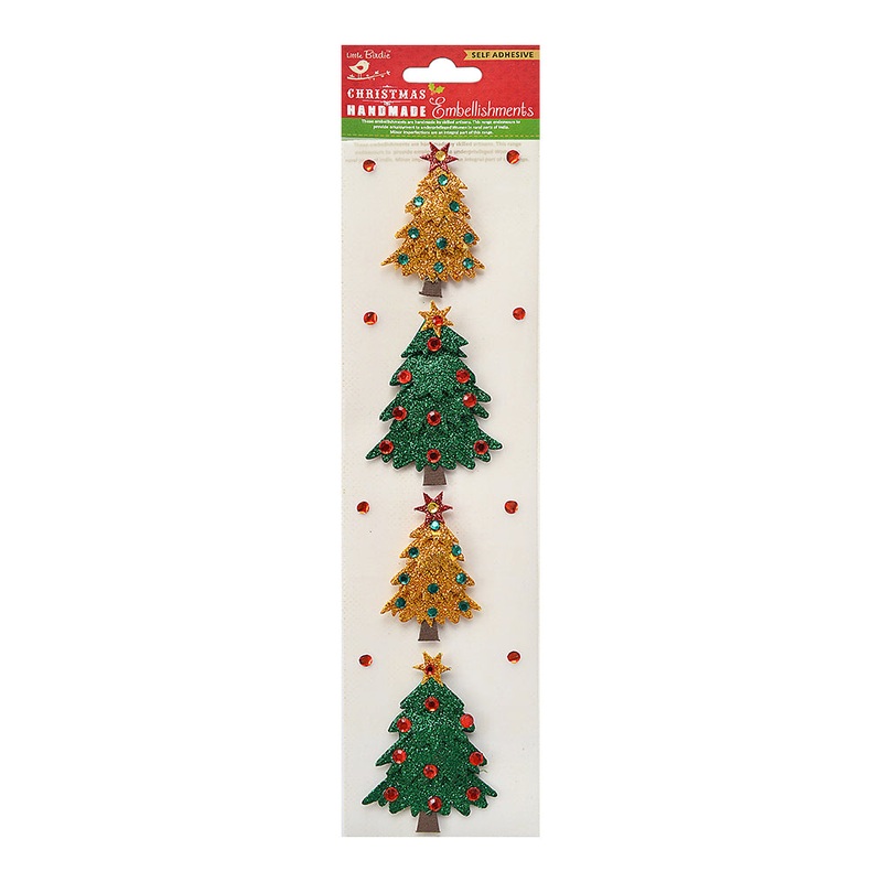 Little Birdie Christmas Stickers – Glitter Tree, 4pc