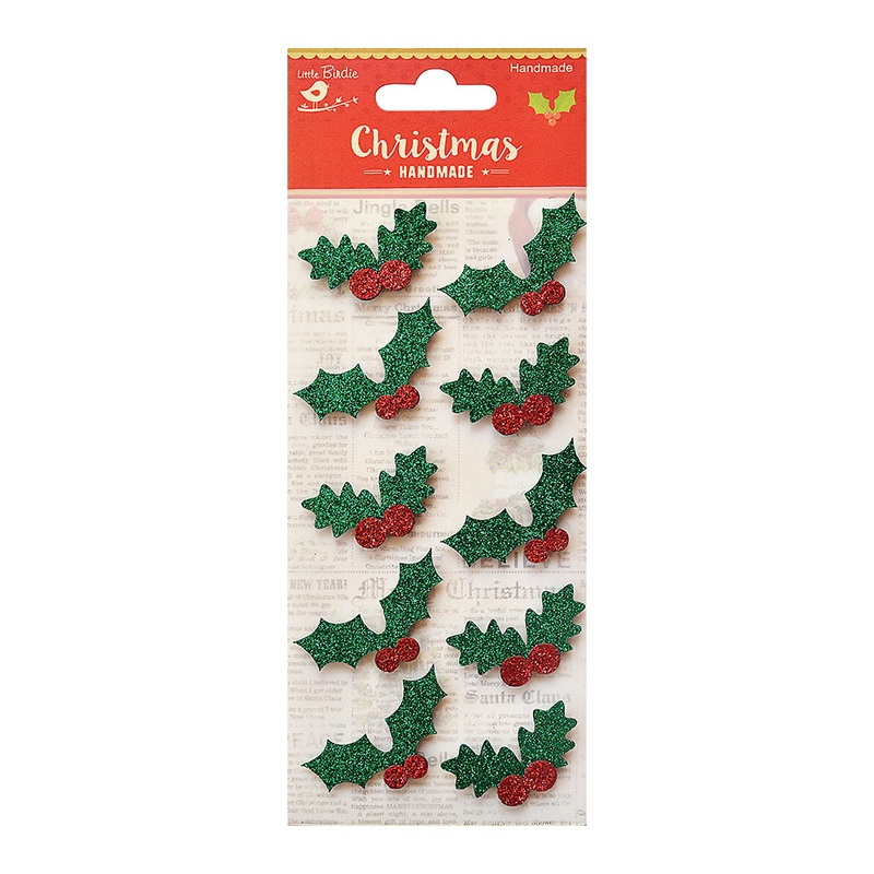 Little Birdie Christmas Stickers – Holly Berry, 10pc