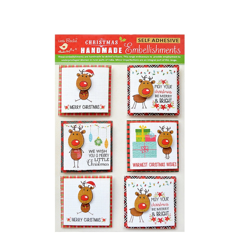 Little Birdie Christmas Stickers – Reindeer, 6pc