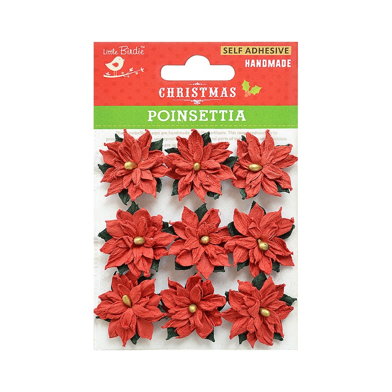 Little Birdie Handmade Flower Christmas Poinsettia – Red, 9pc