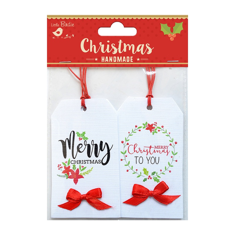 Little Birdie Merry Christmas Printed Tags, 4 pc
