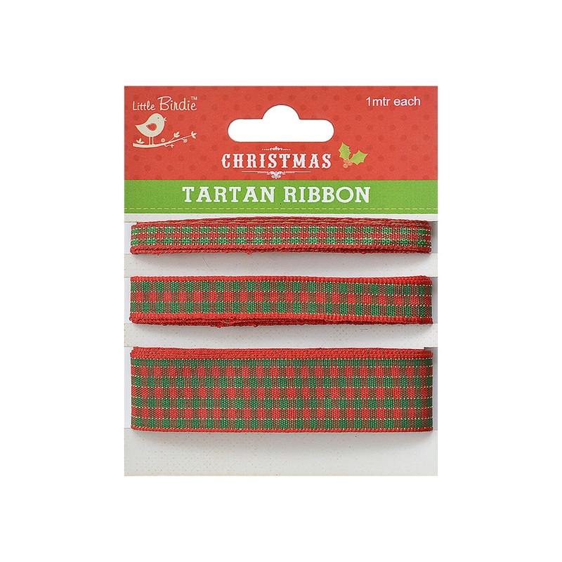 Little Birdie Tartan Ribbon – 1m Each, Red and Green