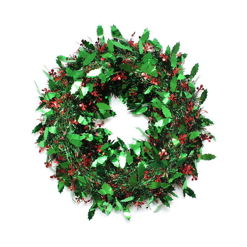 Tinsel Holly Wreath – Red And Green, 45Cm, 1Pc