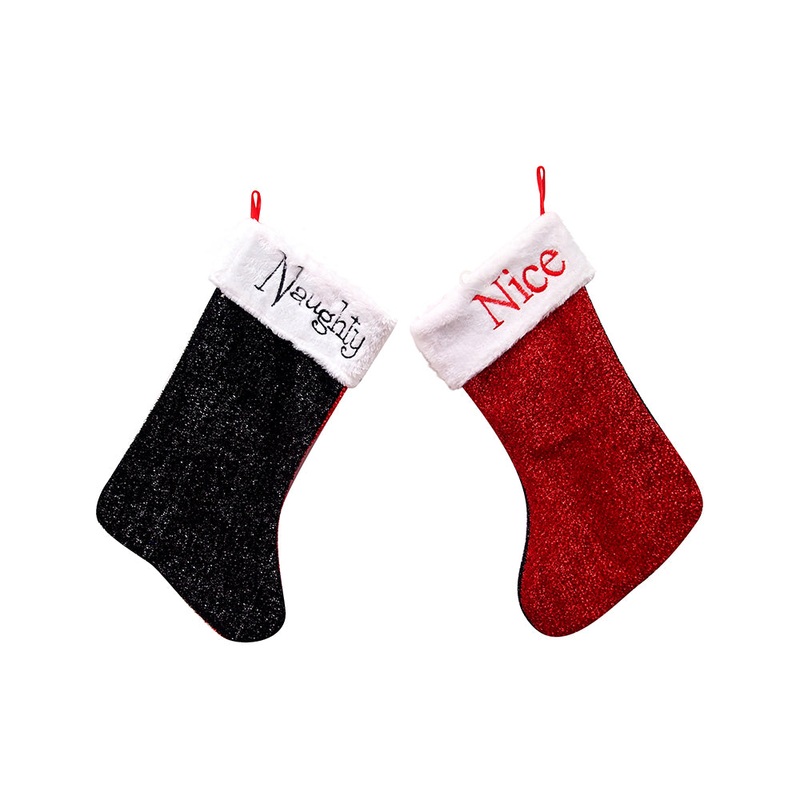 Tinsel Naughty Or Nice Stocking – Red And Black
