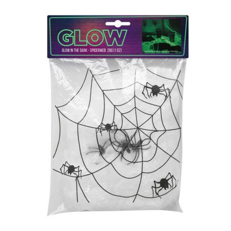 Glow In Dark Spider Web With 3 Spiders 28Gm