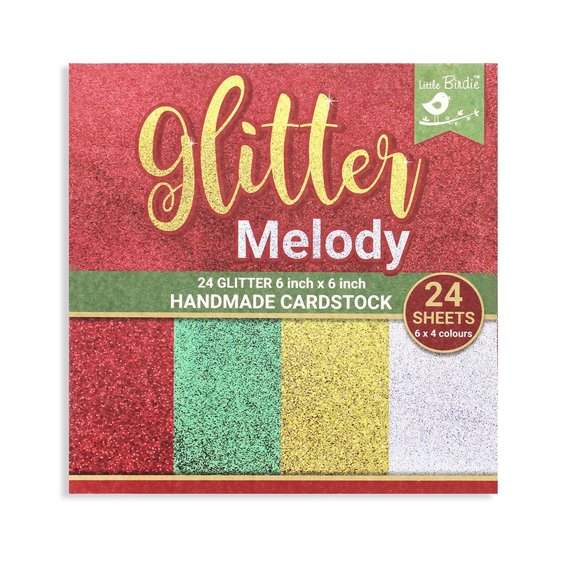 Little Birdie Glitter Cardstock Pack 6 X 6inch, 24sheets