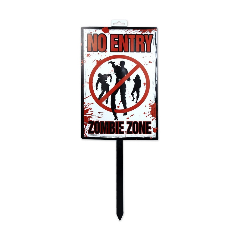 Zombie Sign Stake No Entry Zombe Zone 16 X 9Inch 1Pc